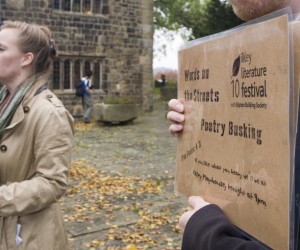 Poets busking outside the Manor House Museum