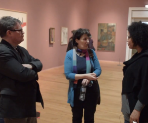 Rachel, Rommi and Nigel stood in Leeds Art Gallery