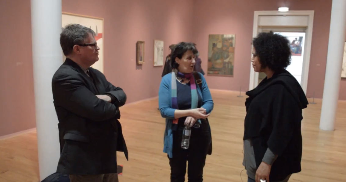 Rachel, Rommi and Nigel stood in Leeds Art Gallery