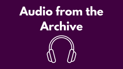 Image that reads Audio from the Archive and white headphones against a purple background.