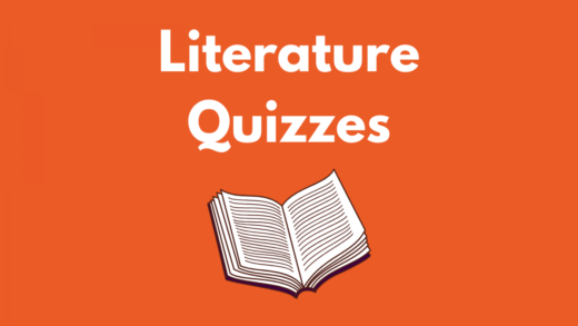 Image that reads Literature Quizzes and a white book against an orange background.