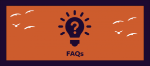 A purple lightbulb against an orange background with text that reads FAQs.