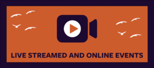 Image of live-streamed icon against an orange background and text that reads live streamed and online events.